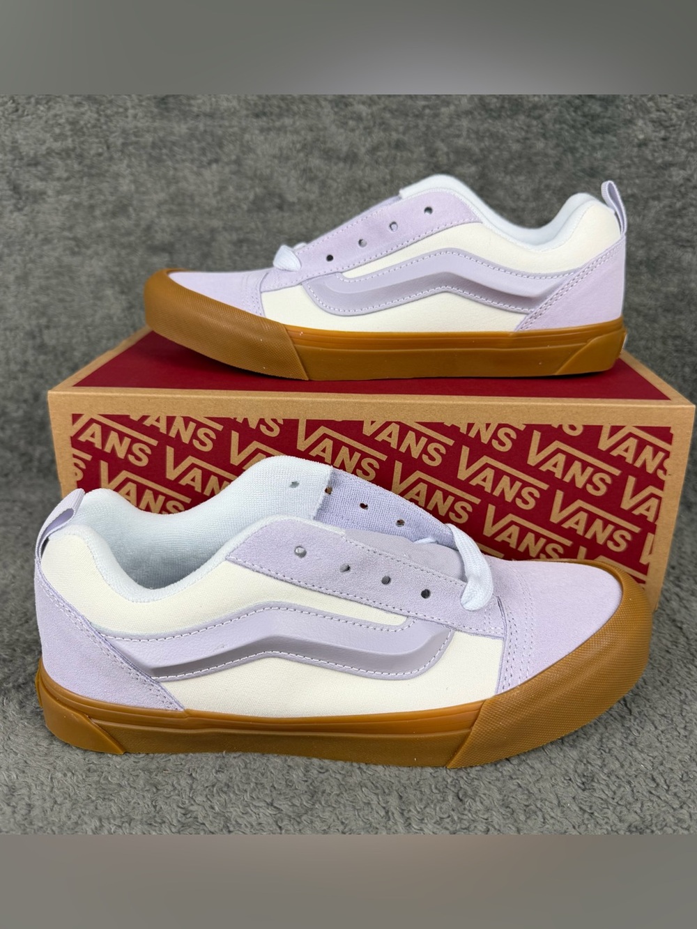 Vans Big Kids KNU Skool Size 7 Lavender Suede White Canvas w Waffle Sole NIB